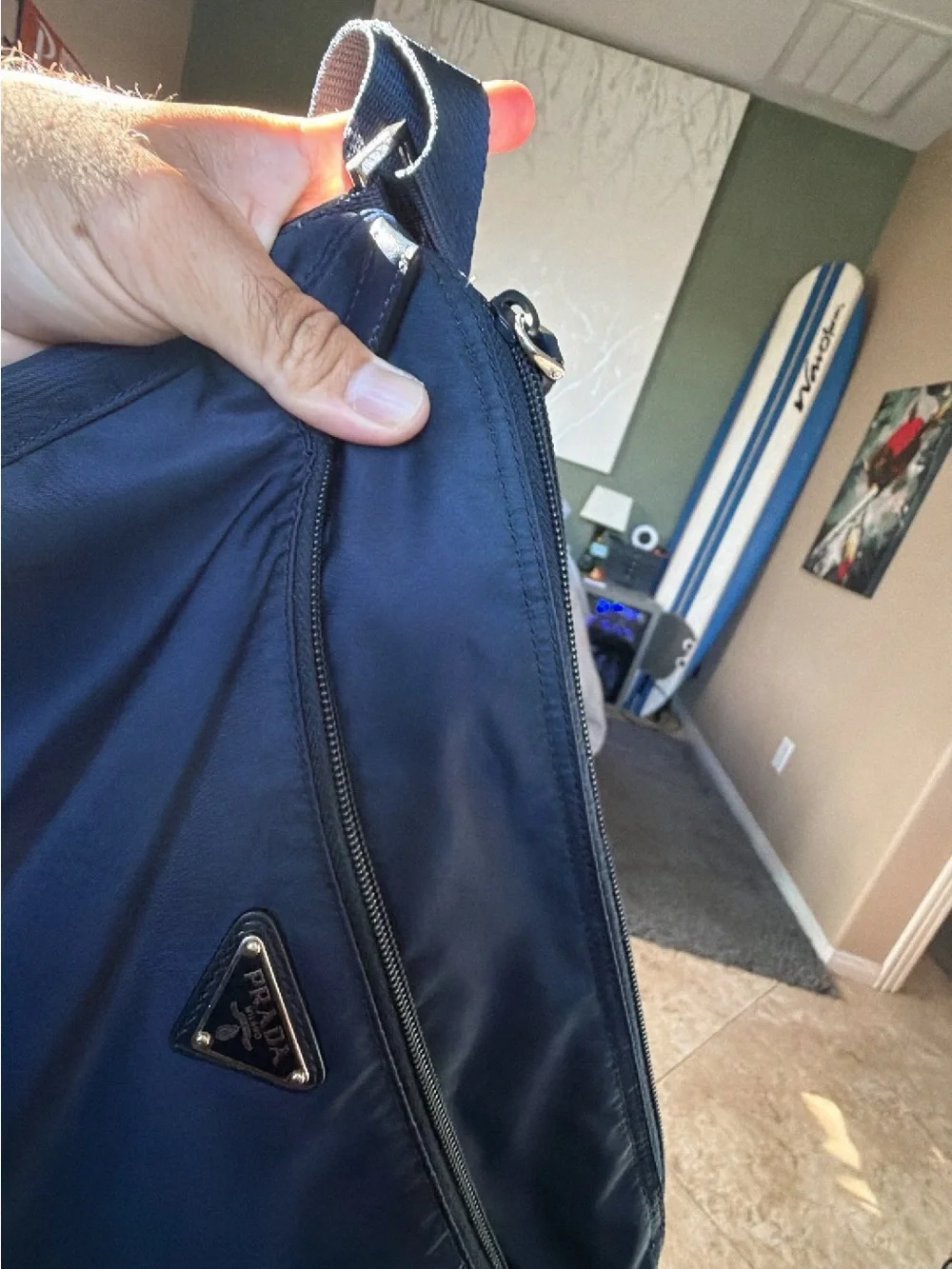 Prada Authentic unisex Navy Nylon Crossbody Bag